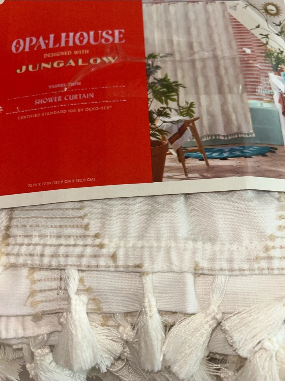 Opalhouse Jungalow Cream Geometric Tassel Shower Curtain
